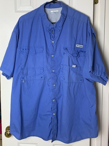 Chemise De Pêche Columbia PFG Manches Longues, Bleue Ventilée, Taille 3XT, Omni-Shade