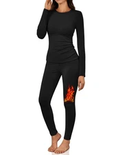 LILLUSORY Women's Thermal Fleece-Lined Long Johns Set Shirt Leggings Black XS