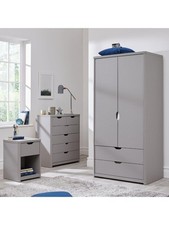 Image of Aspen 3 Piece Bedroom Set &  Wardrobe & 4+2 Chest & Bedside Table Grey Oak Eff