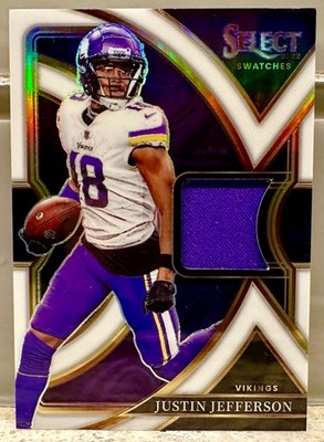 JERSEY NUMBER MATCH! 2022 Select Justin Jefferson White Swatches 18/75! VIKINGS!