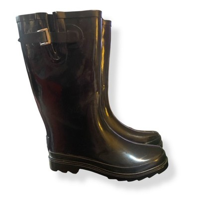 Women's Rain Boots Tall Rubber Outdoor Galoshes Black Sz 7B Weather Fashion