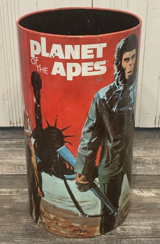 Old Movie Merchandise Vintage 1967 Planet Of The Apes Tin Litho Metal Trash Can - Picture 2 of 18