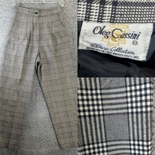 Vintage Oleg Cassini Pants Women's 2 Plaid Windowpane High Rise Pleated Academia