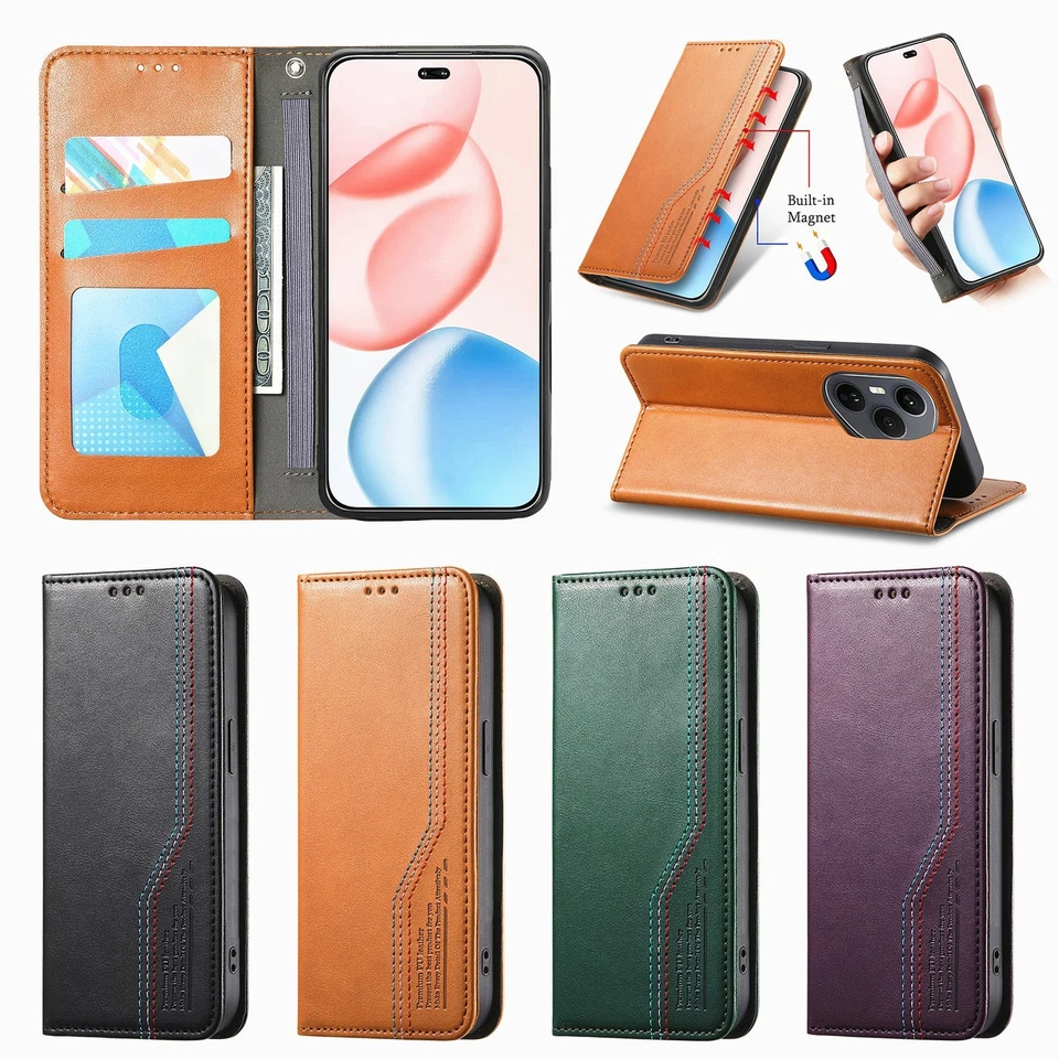 Magnetic Leather Wallet Phone Case For Redmi Note 12 13 15 14 Xiaomi POCO F3 X7 - Image 3 of 4