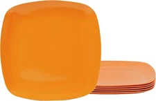10.5" Melamine Square Dinner Plates, 6-piece Plate Set Unbreakable Serving