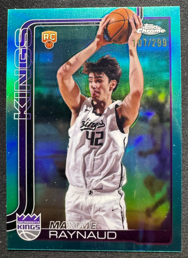 Maxime Raynaud 2025 Topps Chrome Basketball /299 Aqua RC Kings #293