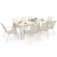 Salon de jardin MADRID table 190 cm et 8 chaises empilables beige