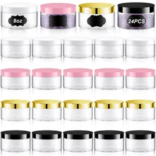 24 Pcs 8 oz Plastic Jar Container with Lid and Label Refillable Empty Round C...