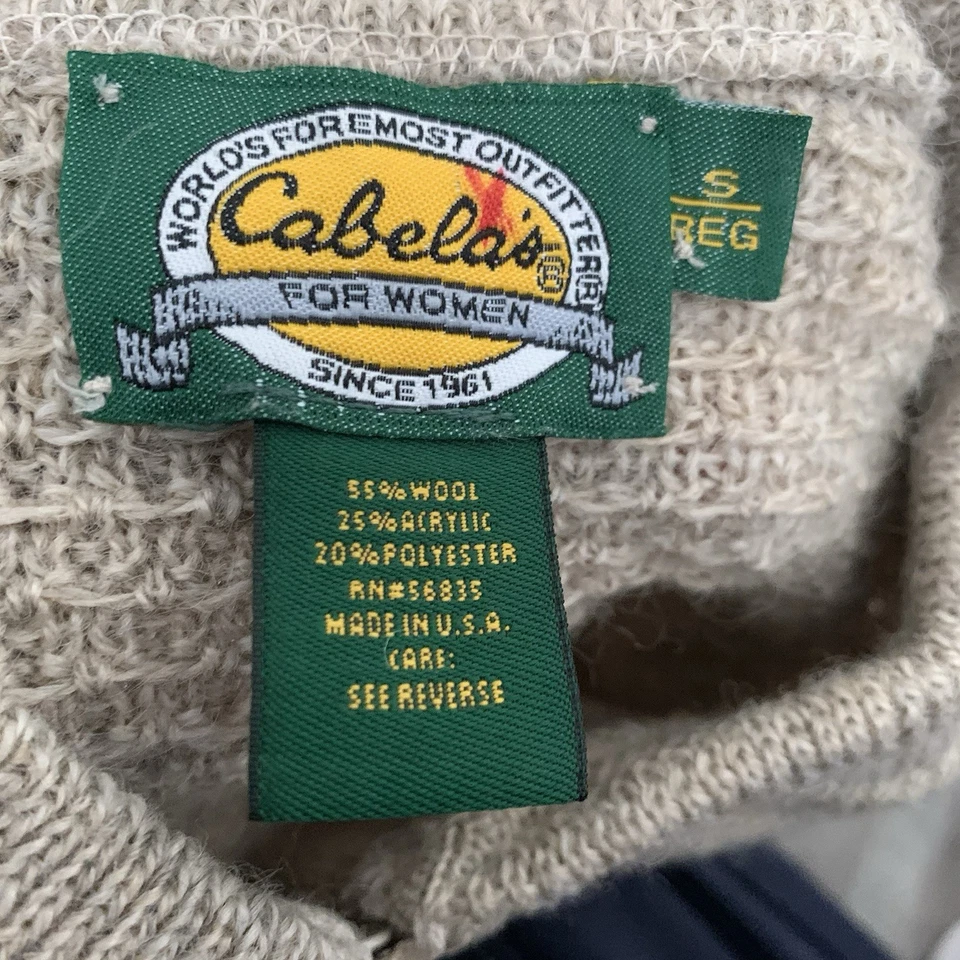 Cabelas Suéter Mujer Pequeño Reg 1/4 Cremallera Pullover Caqui Tostado Mezcla Lana Exterior Foto 2 de 4