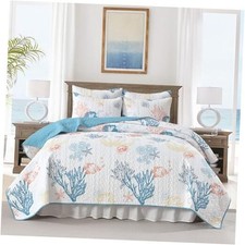 Coastal Quilt Bedding Set Size, Reversible Summer Beach King Coastal-coral