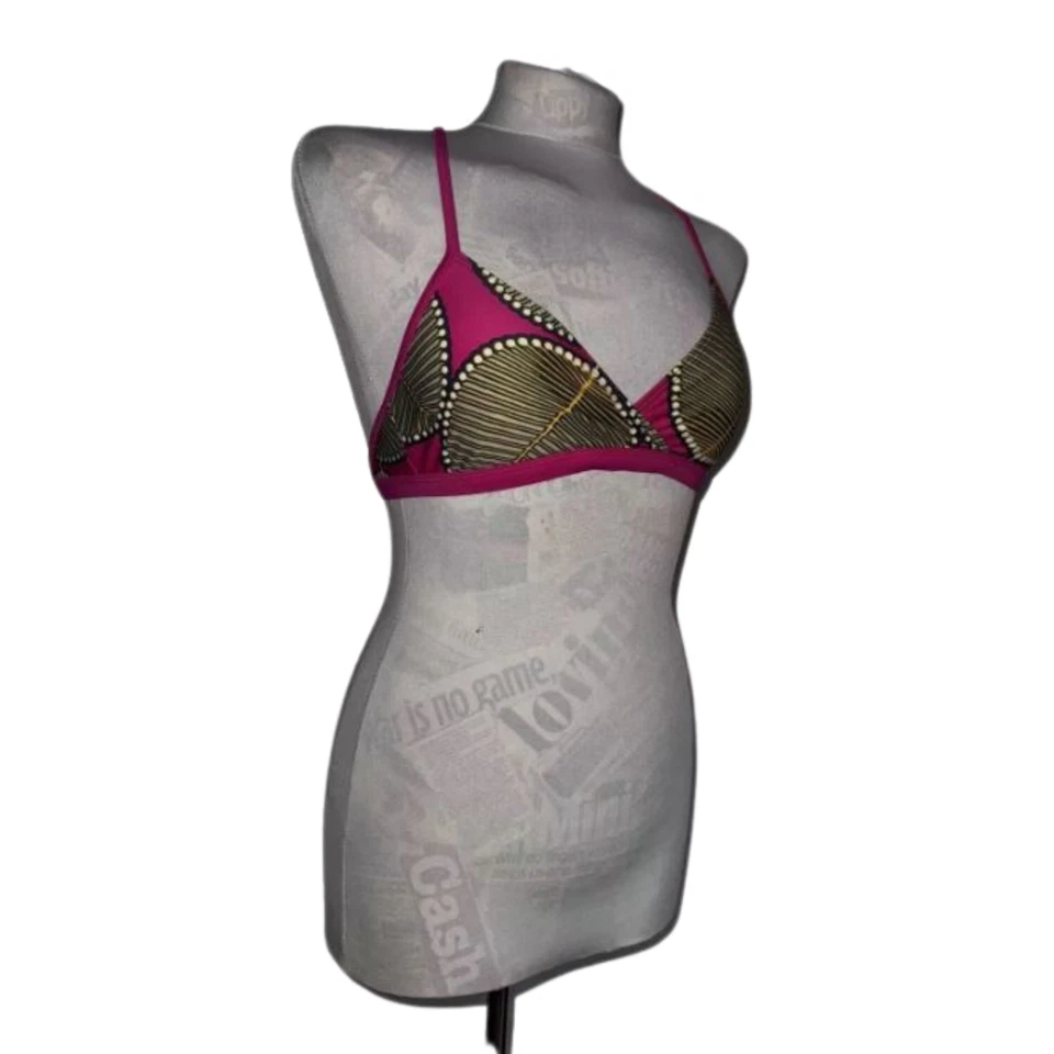Top de bikini Patagonia para mujer pequeño rosa amarillo traje de baño estampado de espalda cruzada surf Foto 3 de 4