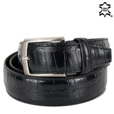 Cintura da uomo nera cinta in pelle di vitello stampa cocco coccodrillo elegante