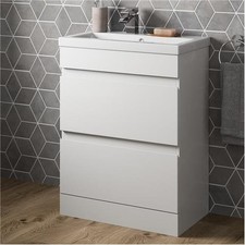 600mm Bathroom Vanity Unit Basin Storage 2 Drawer Cabinet Furniture White Gloss