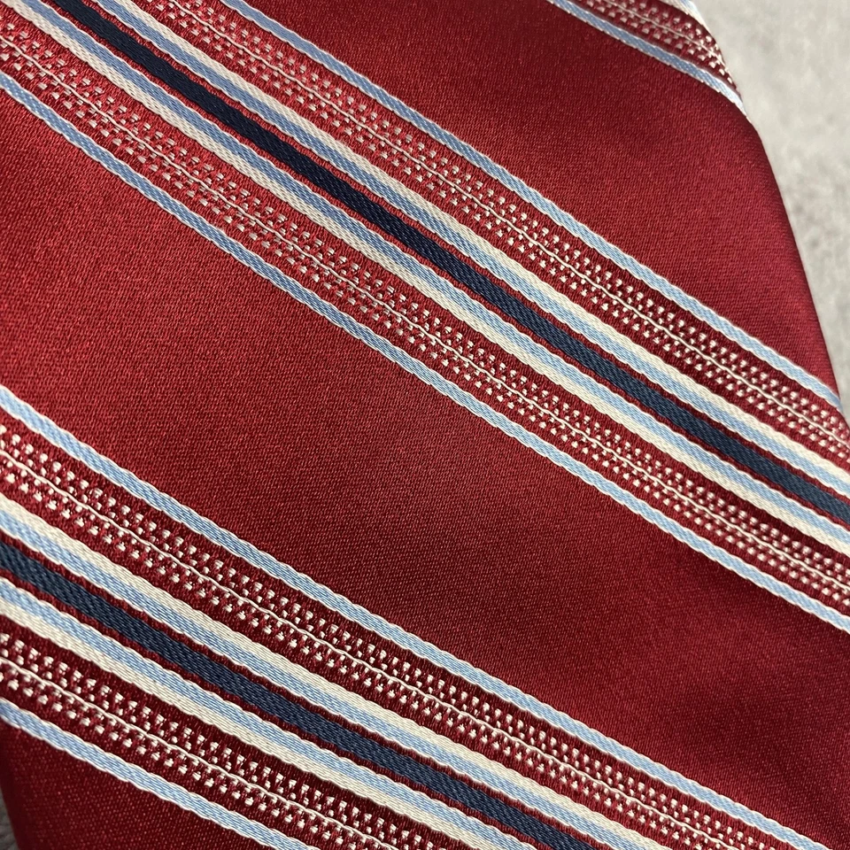 Burma Bibas 领带男式红色蓝色白色条纹 100% 真丝经典领带图案 — 第 2/4 张图片