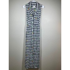 J.B.S. LTD. Womens Dress Size 14 Black White Gingham Floral Maxi Sleeveless