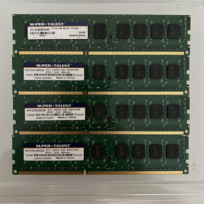 Lot of 4 SuperTalent 8GB W1333EB8GM DDR3-1333 10600 ECC Unbuffered Micron Chip