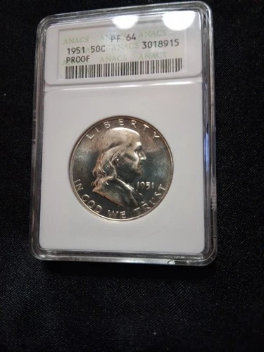 1951 Franklin Half Dollar 50c Proof PF 64 ANACS. Certified