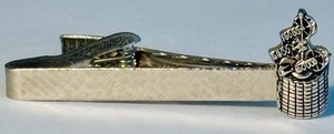 Vintage MCM Tie Bar Clip Basket Cogs Gears Springs Train Mechanic Signed Jewelry