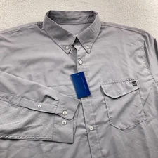 Huk Tide Point Break Button Shirt Mens XXL Grey Long Sleeve Vented Fishing Fish