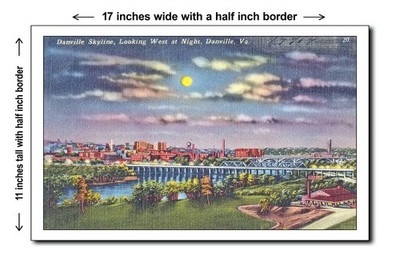 Virginia 1940s - Danville skyline, looking west at night, Danvi - 11x17 Poster