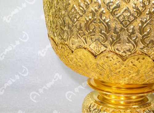 Vintage Style Bowl & Supporting Stand Set Thai Designs Embross Aluminum Size 22" - Picture 20 of 95