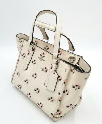 coach レア♡花装飾付きホワイトレザーバッグ Coach Crosby Mini White Floral Print Tote/Satchel Bag w/Zipper Top