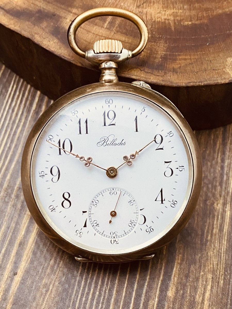 RARE BILLODES Pocket Watch Sterling Silver Case 50 MM Vintage