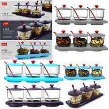 Sauce Pots Dips Pickle Chutney Condiment Olive Serving Set Spoon & Tray Plastic