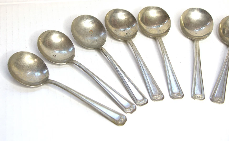 1920s Nickle Silver Gumbo Spoons WMA Roger Dinner Soup Dessert 5"in Set of 8 - Image 2 of 4