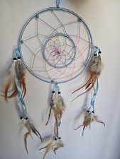 DREAMCATCHER WITH BEADS AND FEATHERS BLUE-NEW