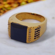 Black Onyx Square Cut With 14K Solid Gold Ring For Men's 756