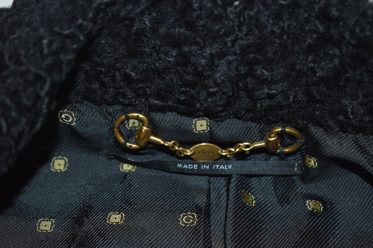 Gucci Black Wool Cashmere Fur Gold Button Military Coat Jacket