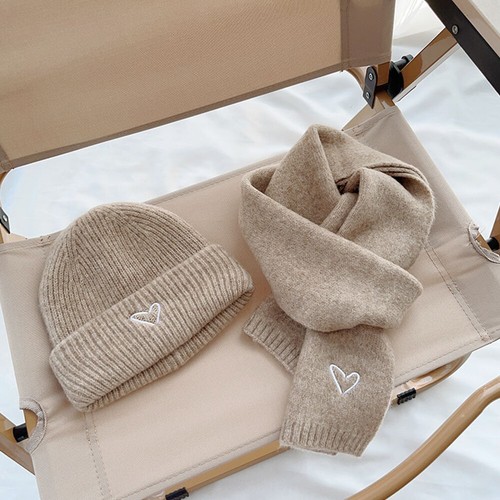2PCS Kids Knitted Hat Scarf Set Embroidery Anti-Cold Windproof Cap Neckerchief - Picture 10 of 30