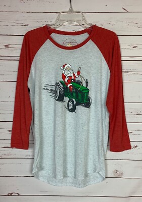 Jane Marie Boutique Women s M Medium Red Santa Tractor Christmas Top NEW TAGS