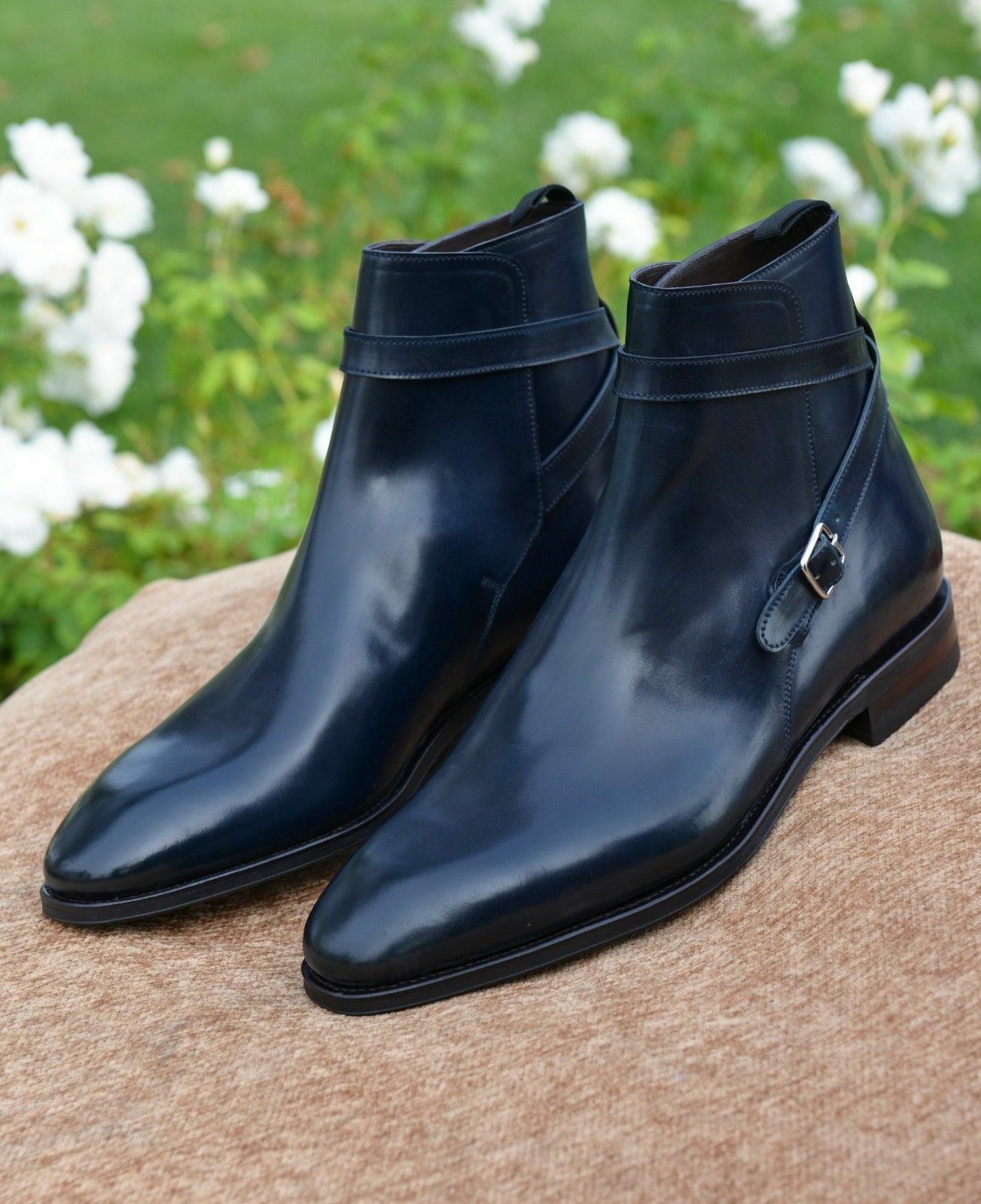 Men Handmade Boots Jodhpurs Navy Blue 