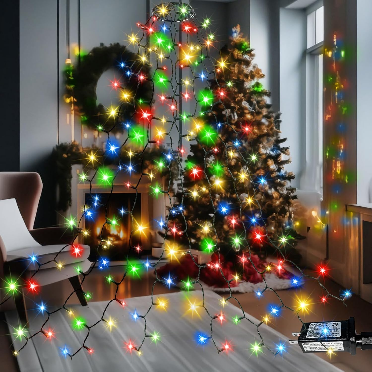 Easy Christmas Tree Lights Indoor Outdoor, 280 LED Christmas String Lights 6.6FT