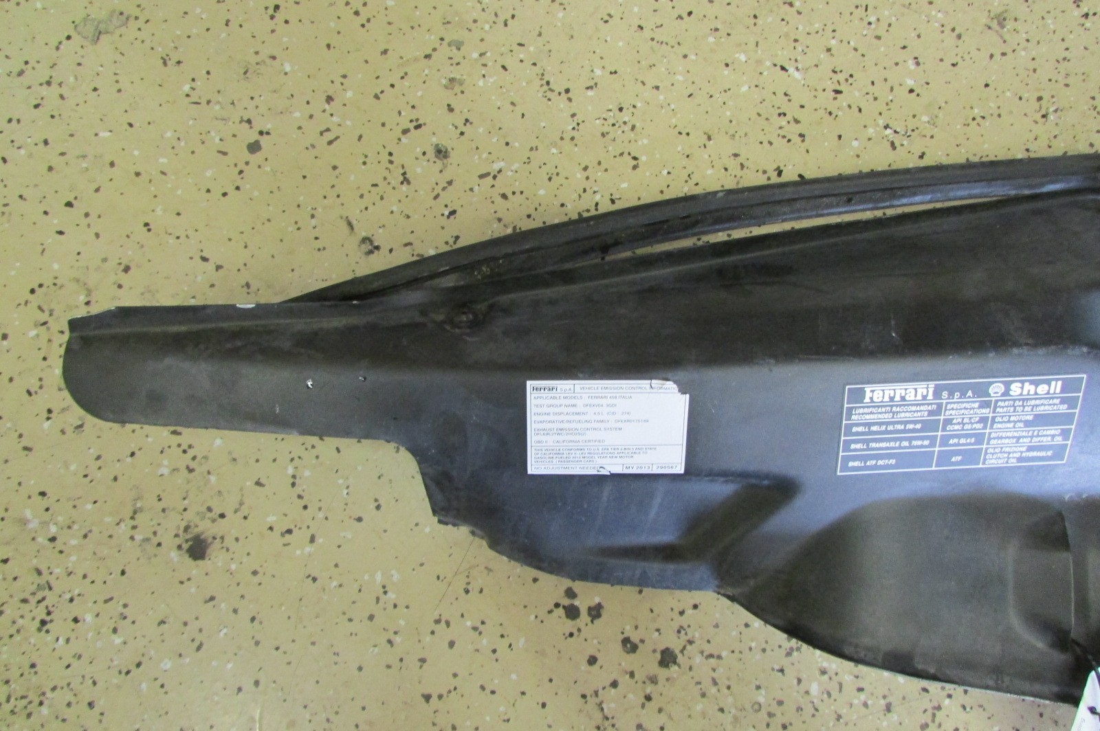 Ferrari 458 Italia Coupe, Left Rear Engine Bay Panel, Damaged, Used P/N 82904900