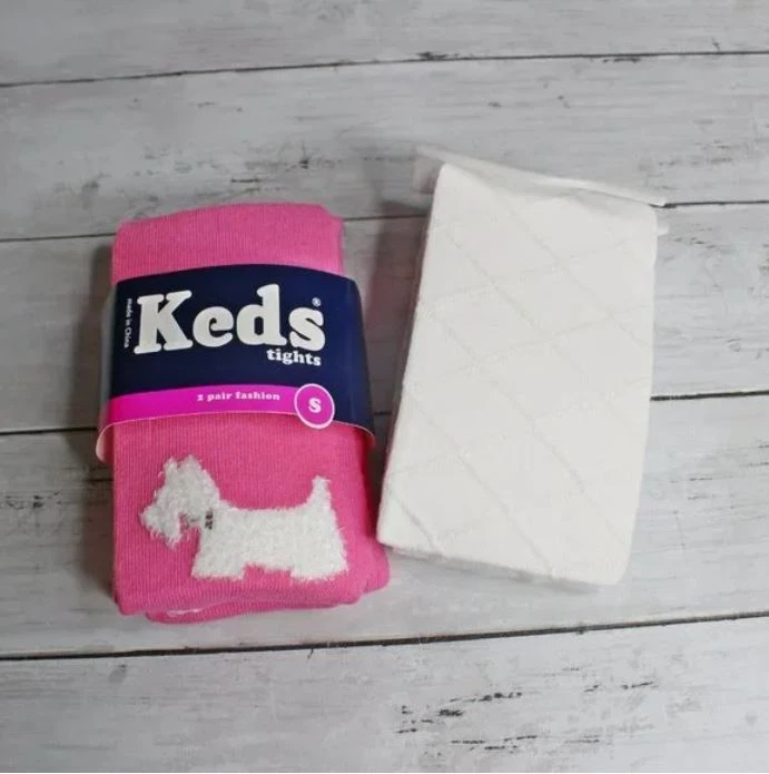 Keds Girl's Tights Youth Size 4-6 Pink Scottie Westie Dog White - Image 2 of 4