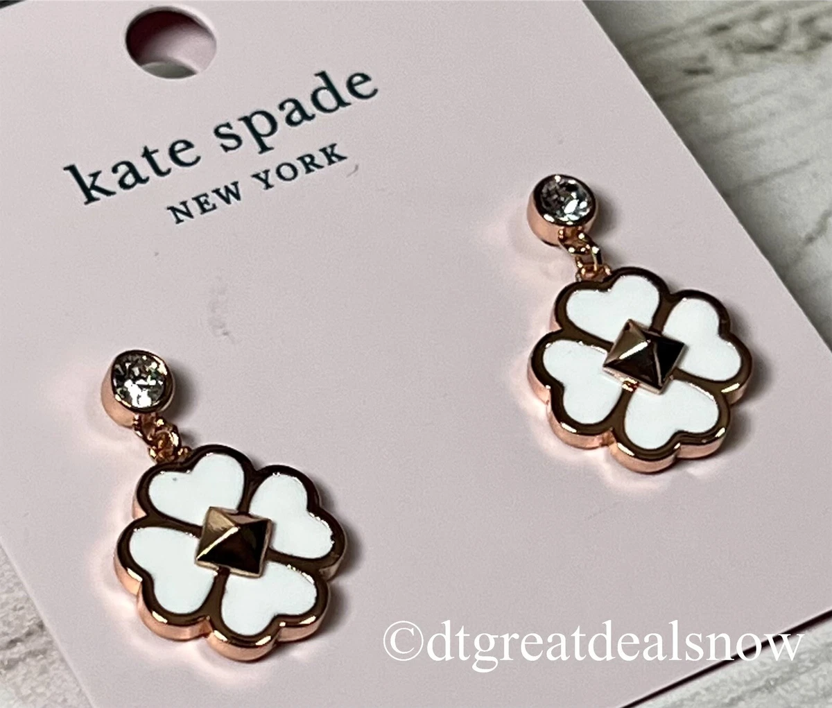 NEW KATE SPADE Spades and Studs Drop Earrings White Rose Gold Tone