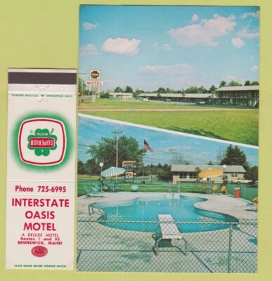 Matchbook Postcard Combo - Interstate Oasis Motel Brunswick ME