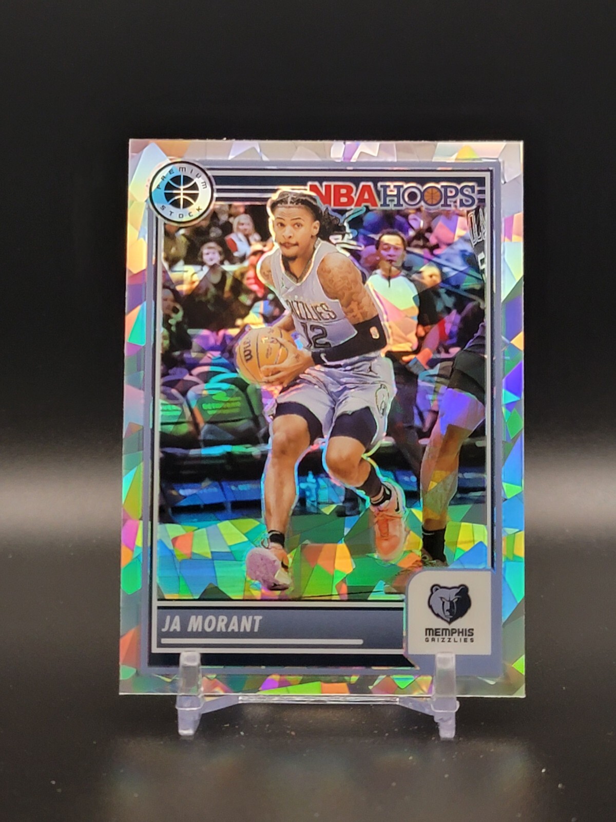 2023-24 Panini NBA Hoops Premium Stock Ja Morant Silver Cracked Ice Prizm