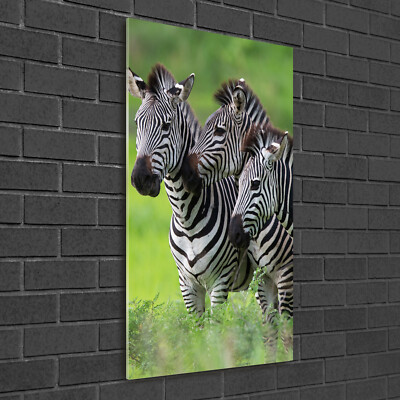 Wand-Bild Kunstdruck aus Hart-Glas Hochformat 50x100 Drei Zebras