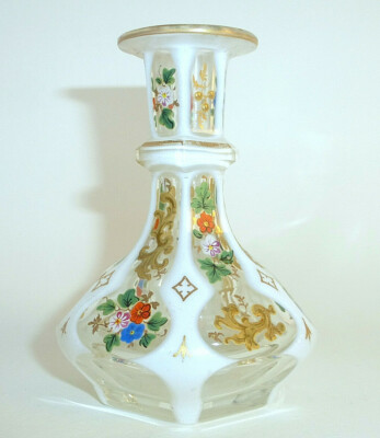 Wunderschöner Flakon um 1860 Glasflakon Überfang Emaillefarben B-4701