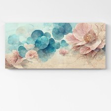 Quadro moderno su tela con fiori rosa e azzurri |Q1236| Stampa decorativa