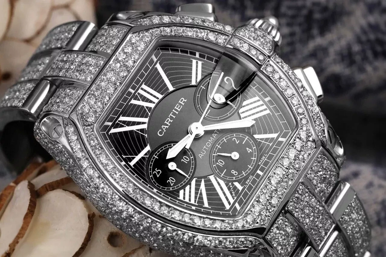 Cartier — Cartier Roadster XL Chronograph Diamond 49mm x 43mm Watch Black Dial W62020X6