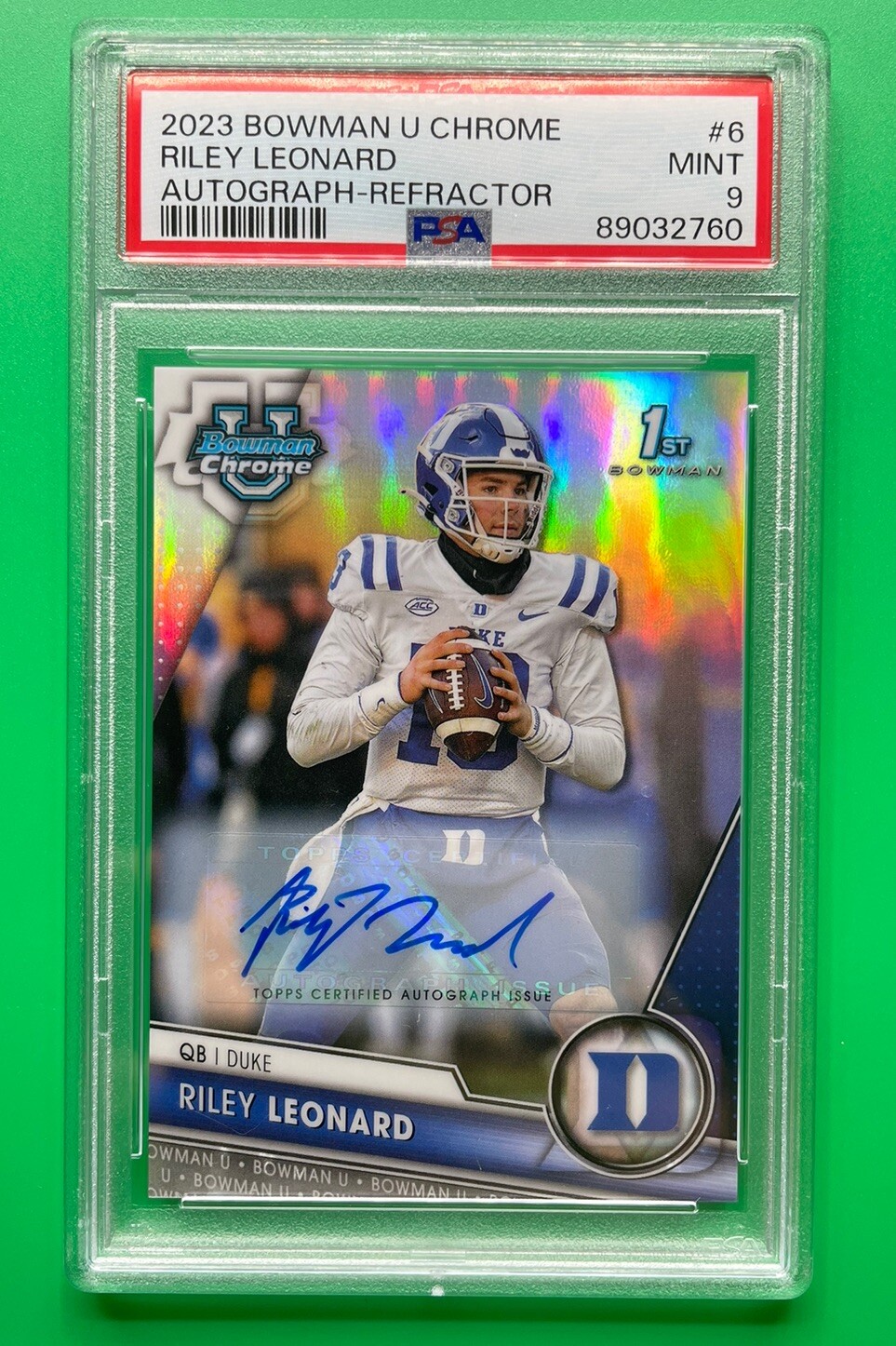 2023 Bowman Chrome U Riley Leonard /499 REFRACTOR 1st Bowman Auto PSA 9 Rookie