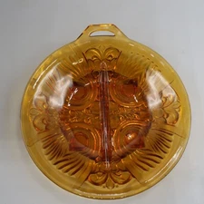 Vintage Indiana Glass Amber Killarney Divided Tab Handle Relish Dish Bowl