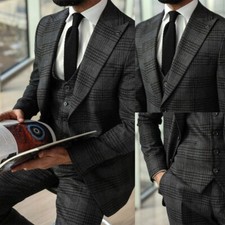 Plaid Men Suits Slim Fit 3 Pieces Singe Breasted Business Wedding Groom Wear