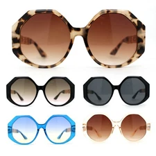 Womens Metal Chain Jewel Arm Hexagon Round Sunglasses