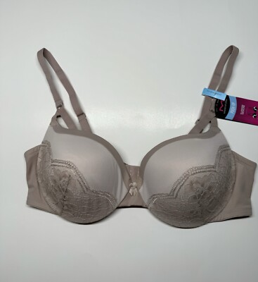 NEW - Maidenform Push-Up Bra w Plunging Neckline - Satin & Lace DM9900 Beige 40C